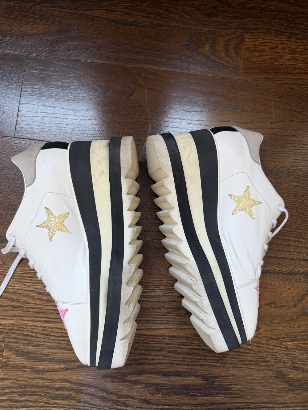 STELLA MCCARTNEY White Platform Sneakers Glitter Yellow Pink Green Stars Sz 38.5 - Picture 5 of 16